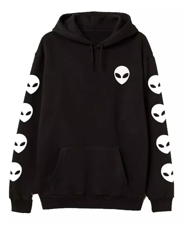 Poleron Sudadera Con Gorro Aliens Ufo Extraterrestres Ovnis Unisex Negro L