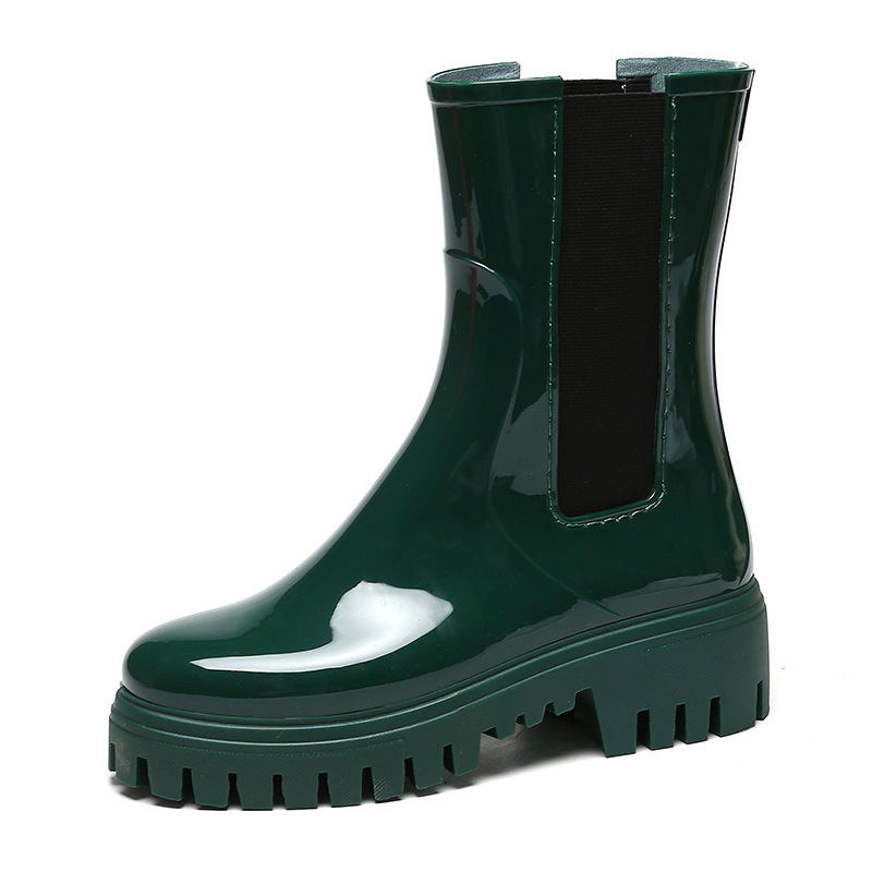 VATYERTY Mujer Botas de agua de dos tonos sin cordones lluvia moda exterior falabella