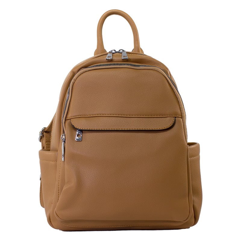 MAILEA Mochila ecocuero chapeta frontal para mujer cafe falabella