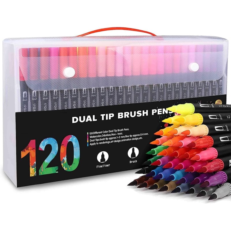 120 Rotuladores De Doble Punta Para Lettering Y Dibujo - Punta Fina 0.4mm Y Punta Pincel, Tinta Al Agua No Tóxica, Ideal Para Adultos Y Niños