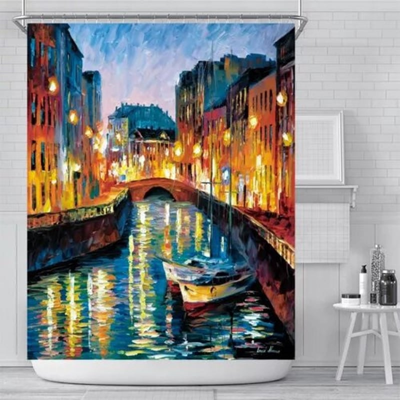 Chicago Duschvorhang 180x180cm - Wasserdicht Stadt Nachtansicht