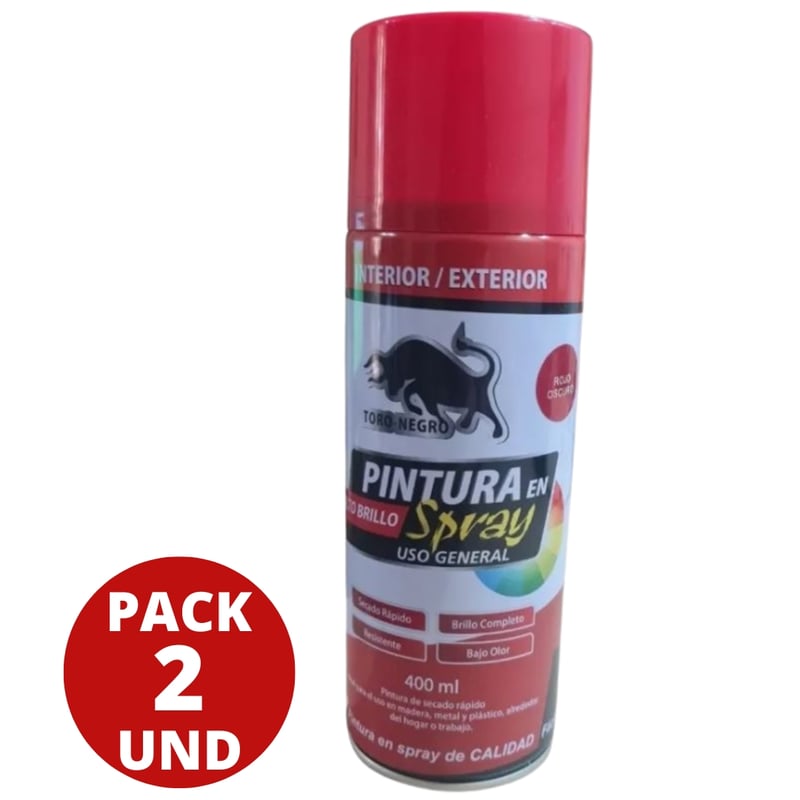 GENERICO - Pintura En Aerosol Spray  400ml Toro Negro. Pack 2 Und COLOR ROJO