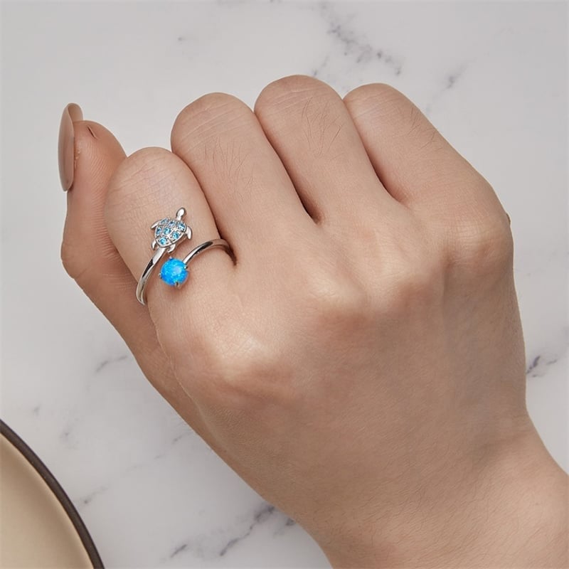 GENERICO Anillo tortuga opalo plata 925 ajustable falabella
