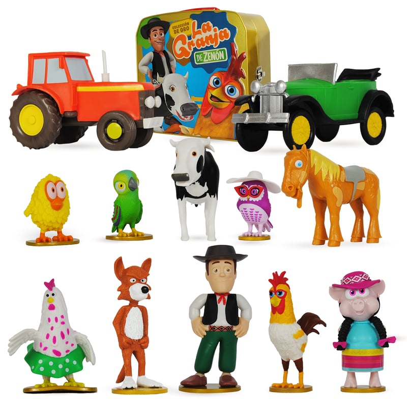 LA GRANJA DE ZENON La Granja de Zenon Set 12 Figuras de Juguete Incluye los Animales de la Granja Lonchera Metalica falabella