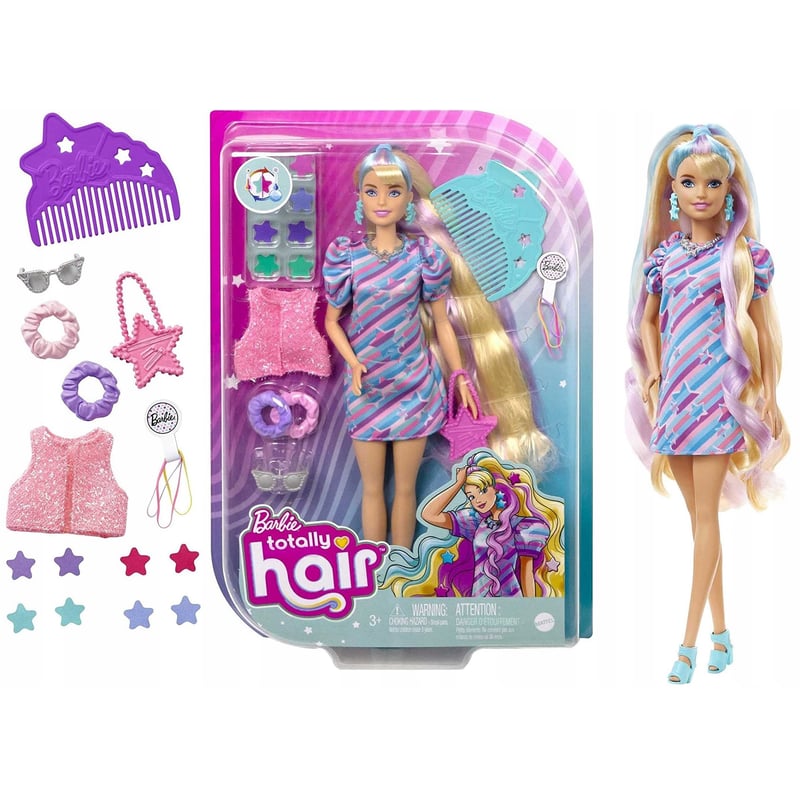 Muneca BARBIE TOTALLY HAIR VESTIDO DE ESTRELLAS rubia