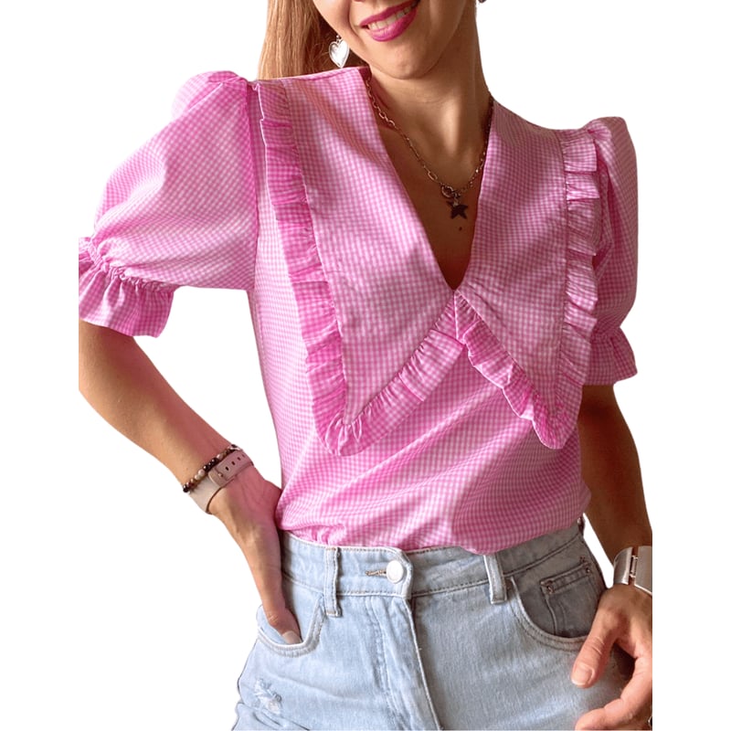Camisa cuello bobo vichy shop