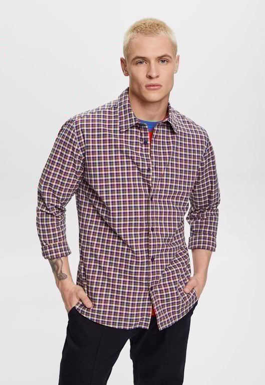 ESPRIT - Camisa A Rayas Con Cuello Italiano De Manga Larga Para Hombre, Talla 37, Color Azul 427