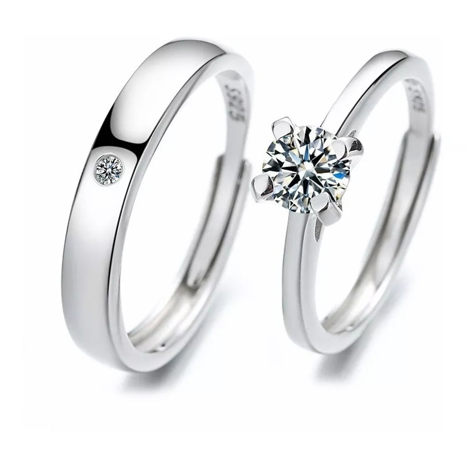 KUANGYE 2 Anillos Duo Promesa Plata Fina 925 Amor Parejas Compromiso falabella