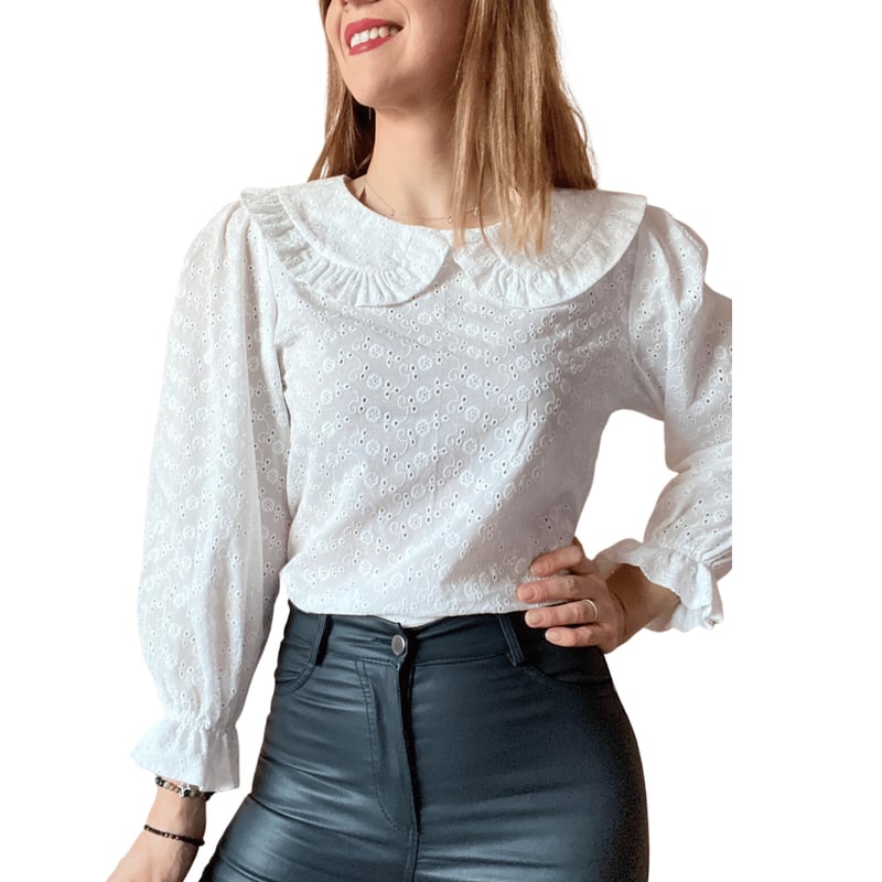 Blusa blanca algodon mujer cuello bobo tienda Me Mato