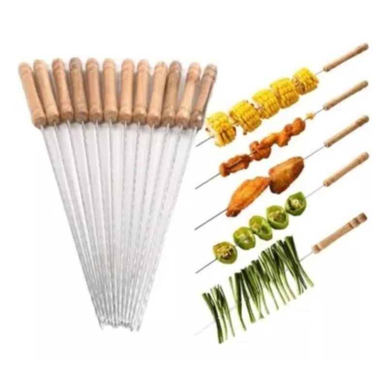 OEM Set de 12 Pinchos Brochetas Anticucho Metal Madera de 6 Unidades ...