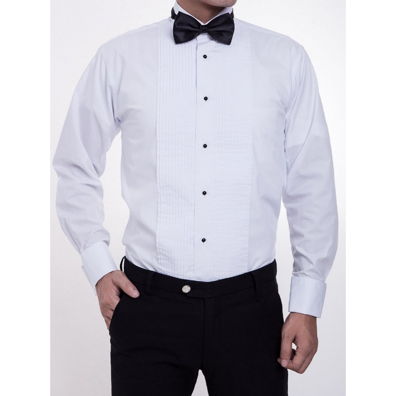 Camisa blanca plisada cuello paloma para novio y otros eventos
