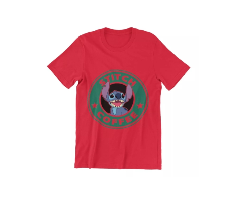 Polera Unisex Lilo Y Stitch Mono Coffe Rojo M