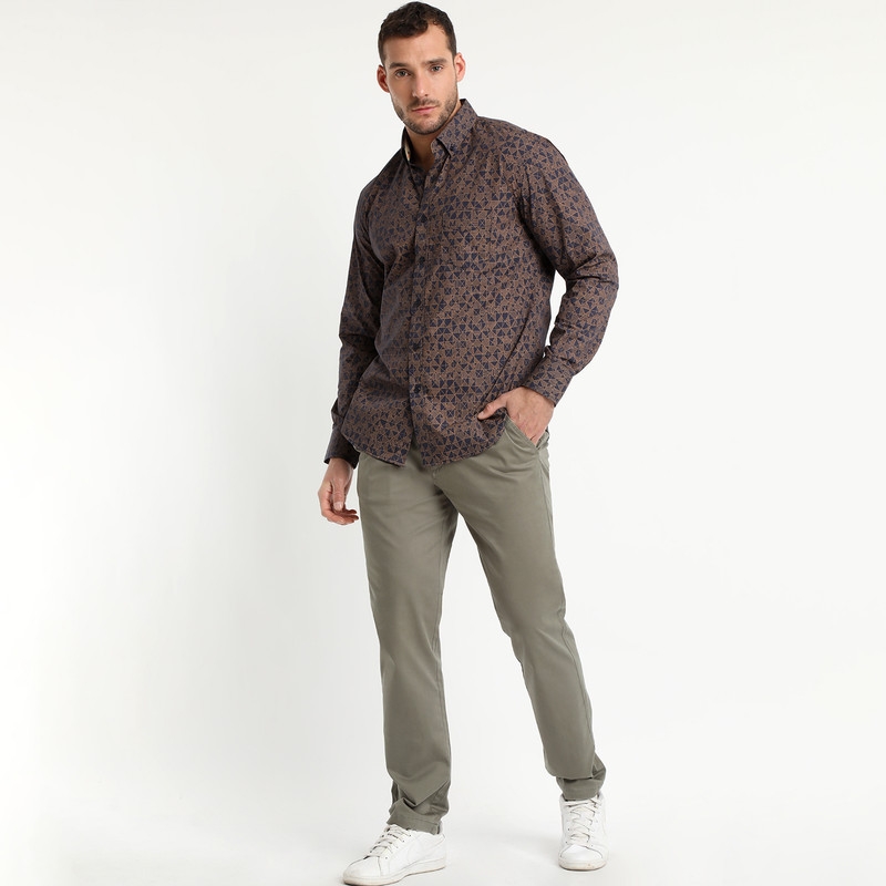 TRUVAL - Camisa Trevira Estampada Café Oscuro TRUVAL