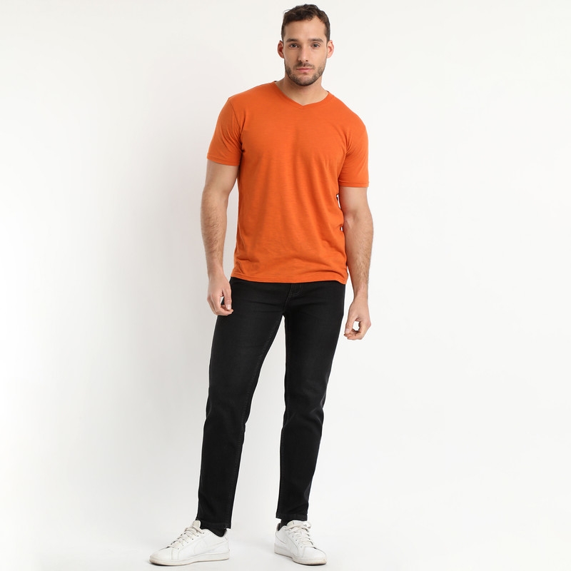 TRUVAL - Polera Manga Corta Cuello V Naranjo oscuro TRUVAL