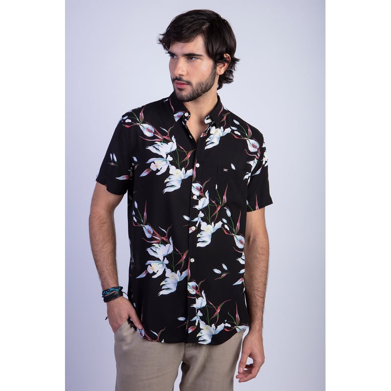 FEROUCH - Camisa Estampada Flores Fj Negro Ferouch