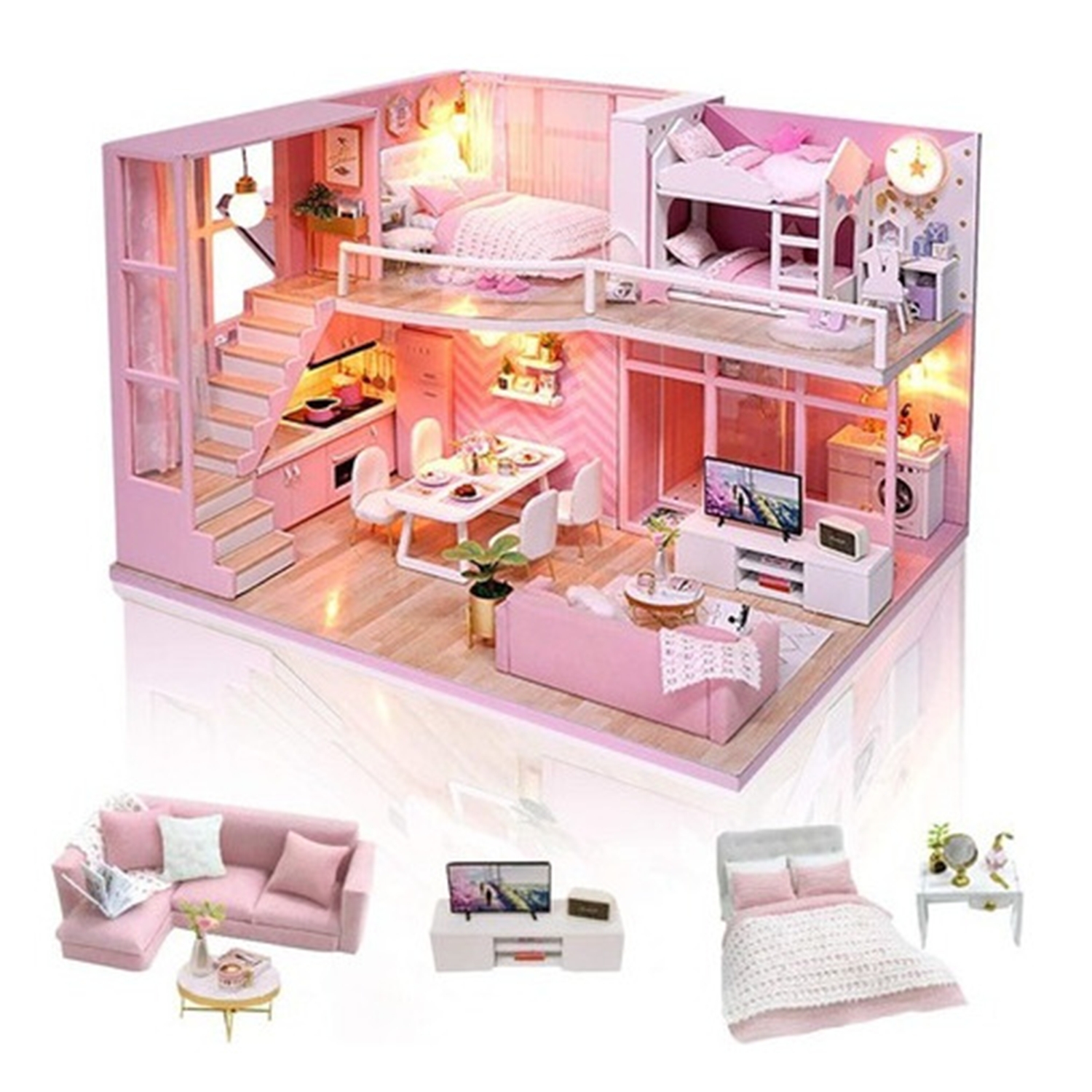 GENERICO Casa De Munecas Bricolaje Miniatura Con Led Regalo Ideal falabella