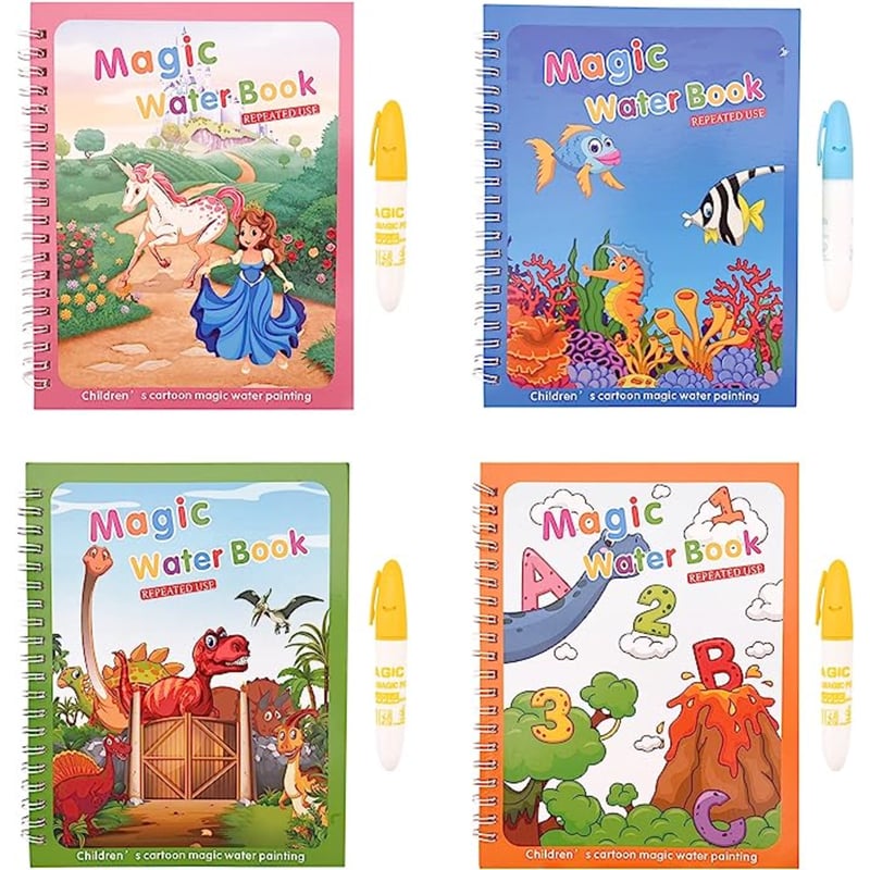 Posionks Libro Mágico De Agua Reutilizable – 4 Cuadernos + 4 Bolígrafos, Para Niños Desde 3 Años