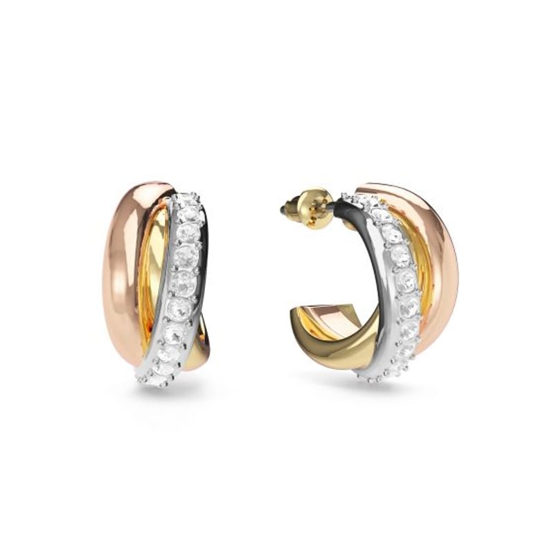 GENERICO Aros argollas Trinity Brilliance con cristal de Swarovski banadas en triple oro falabella