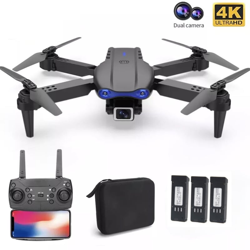 ACTUAL Dron x 3 Baterías Doble Cámara 4k Wifi Plegable Bolso Recargable ...