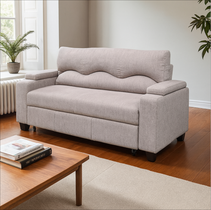 MUEBLERIA LATINA SOFA CAMA FUNCIONAL 2 PZ DECO LINO CREAM CHOCOLATE ...
