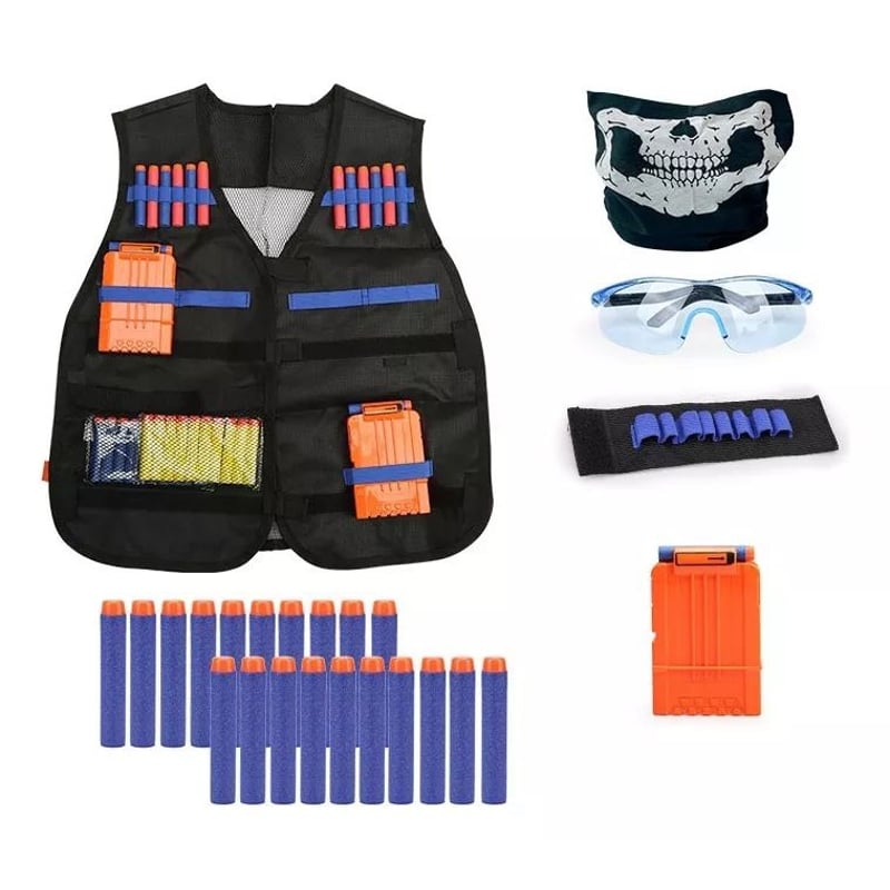Gilet De Combat Nerf LVHERO - Avec Fléchettes, Masque, Lunettes - Taille Ado/Adulte - Pour Battle Nerf