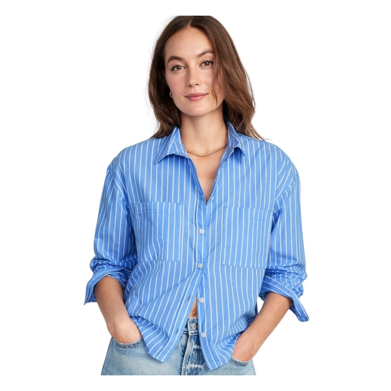 OLD NAVY Blusa Boyfriend Utility Cropped A Rayas Azul OLD NAVY falabella