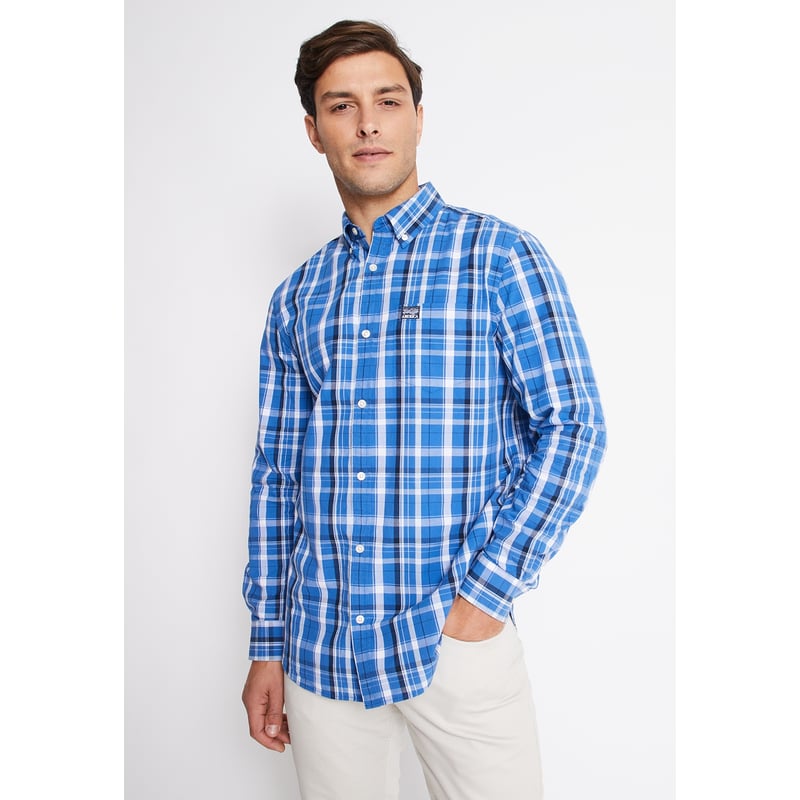 PERRY ELLIS Camisa Hombre Manga Larga Button Down Cuadros Azulino ...