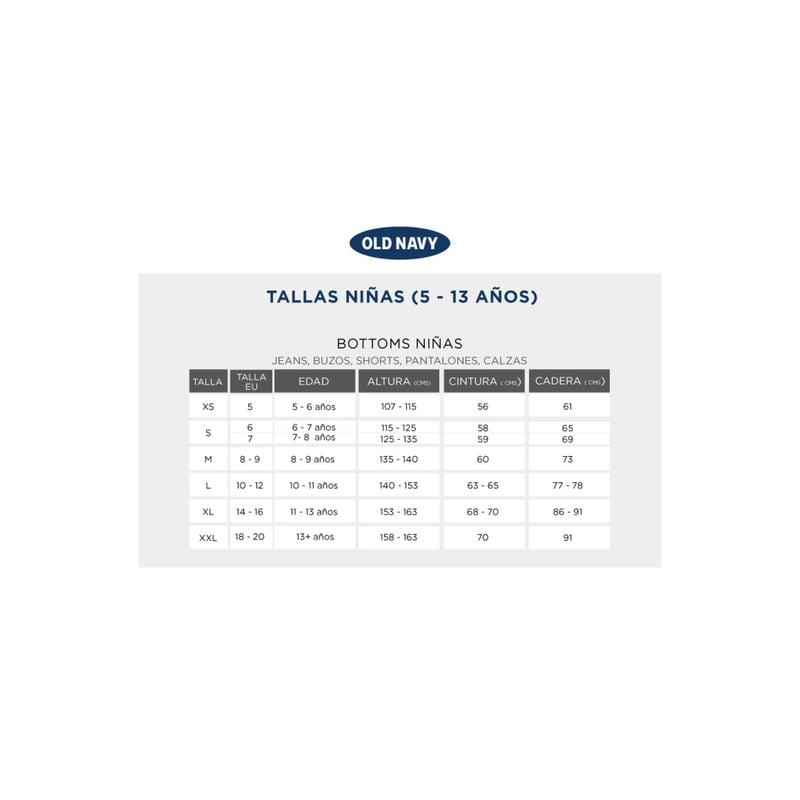 Tallas de pantalon old navy hotsell