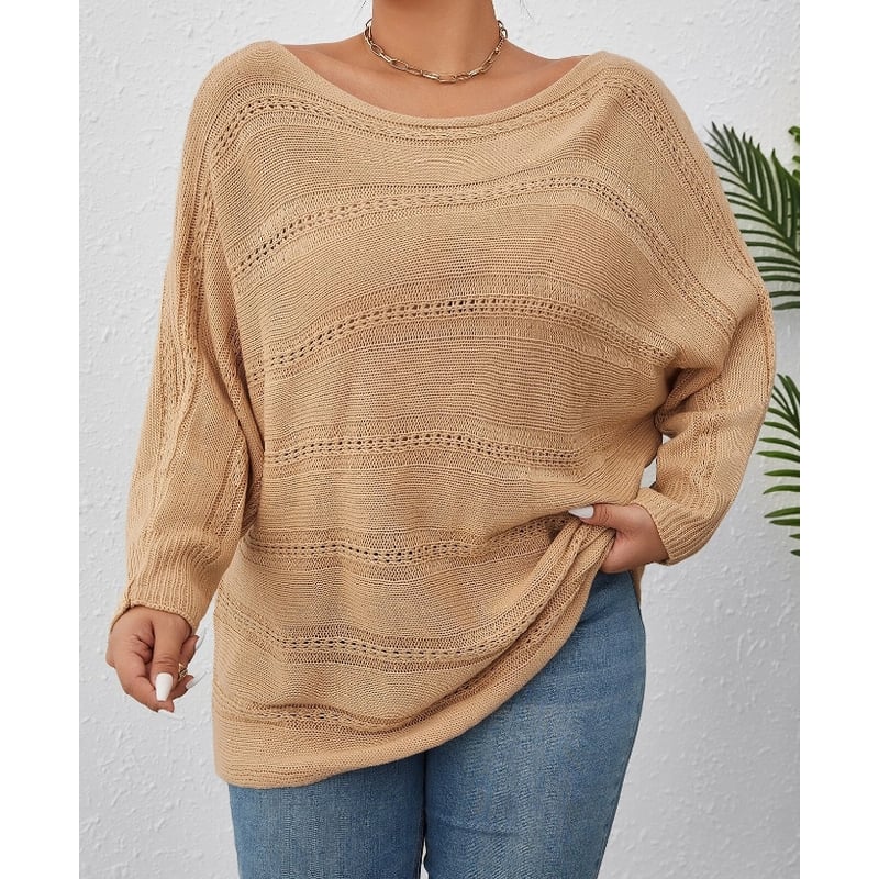 Jersey de manga murcielago de punto de malla para mujer tallas grandes