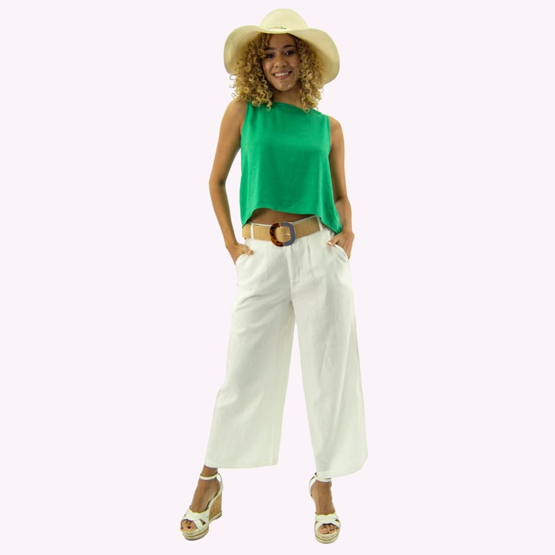 TENTATION Pantalon Cropped Palazzo Lino Blanco falabella