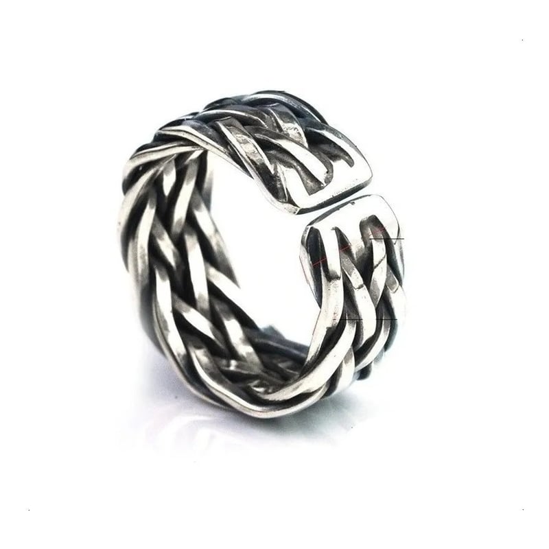 GENERICO Anillo De Plata 925 Tejido Ajustable Hombre Trenzado falabella