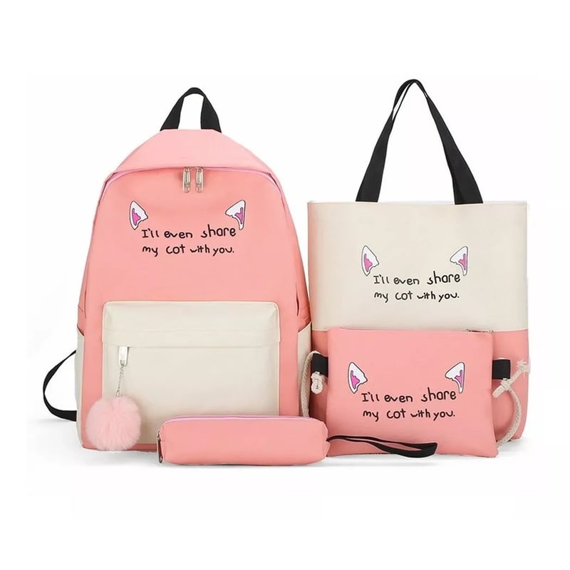 GENERICO Mochila Escolar Colegial Infantil 4 Piezas Varios Modelos rosa falabella