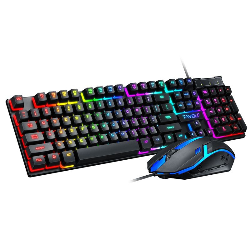 T WOLF - Teclado y Mouse RGB TF200 con auriculares con micrófono Gamer LED H130