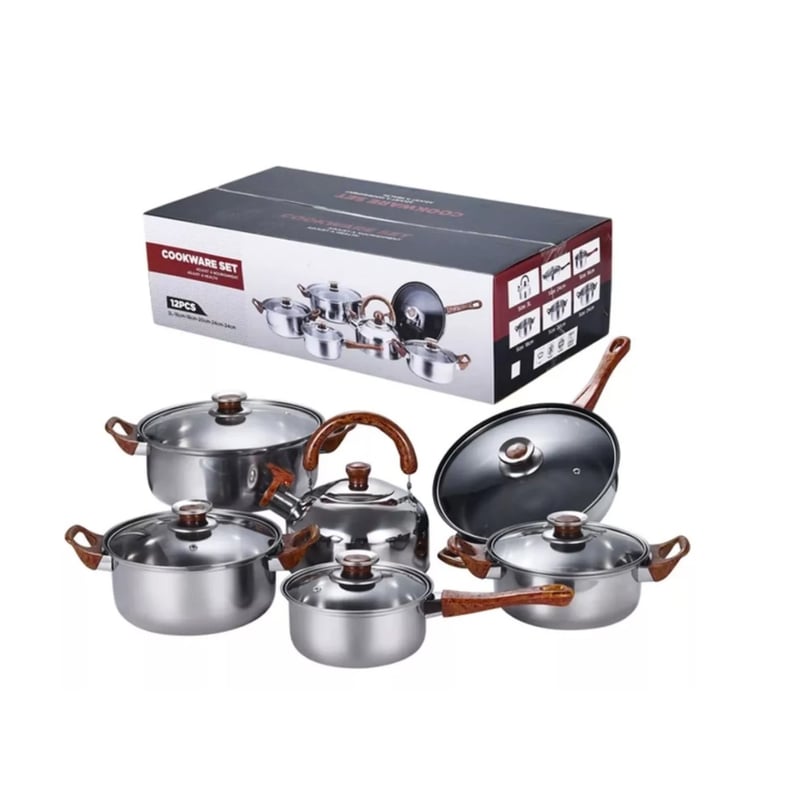 GENERICO Juego De Ollas y Utensilios de Cocina 12 Piezas INOX Reforzado ...