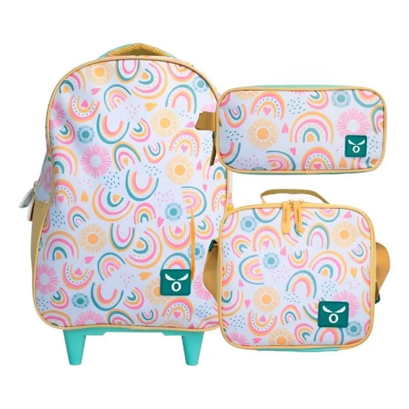 TITANIO Set Mochila Escolar Con Ruedas Lonchera Estuche Arcoiris Nina. falabella
