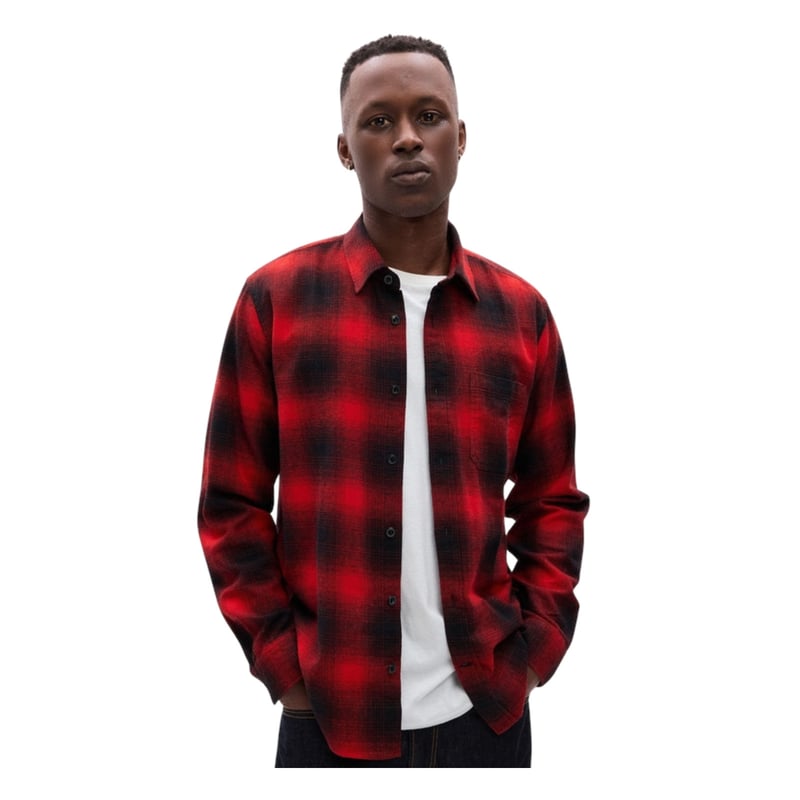Camisa Estandar De Franela Manga Larga Rojo GAP