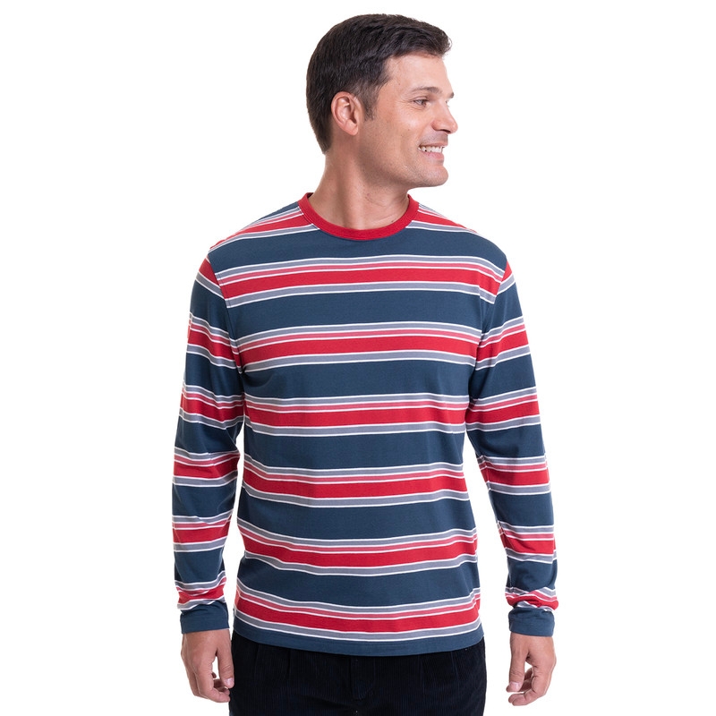 KOTTING - Polera Jersey Listada Cuello Redondo Azul KOTTING