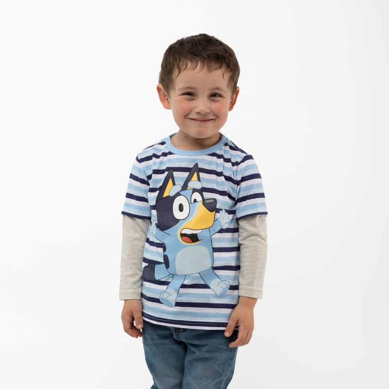 BLUEY Polera Manga Larga Niño Rayas Celeste Bluey | falabella.com