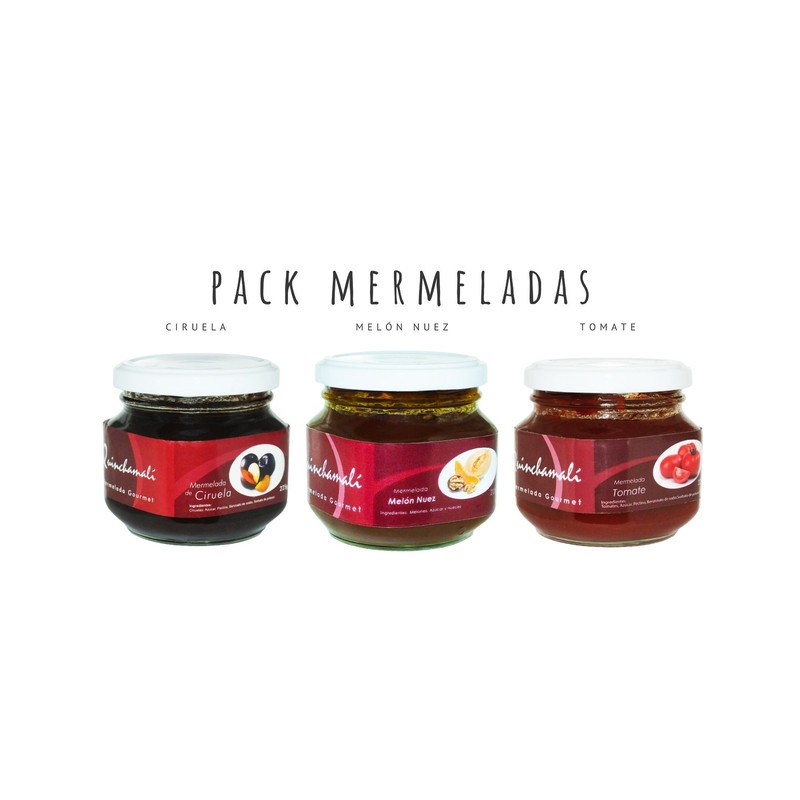QUINCHAMALI MERMELADA GOURMET - Pack Ciruela Melón nuez Tomate