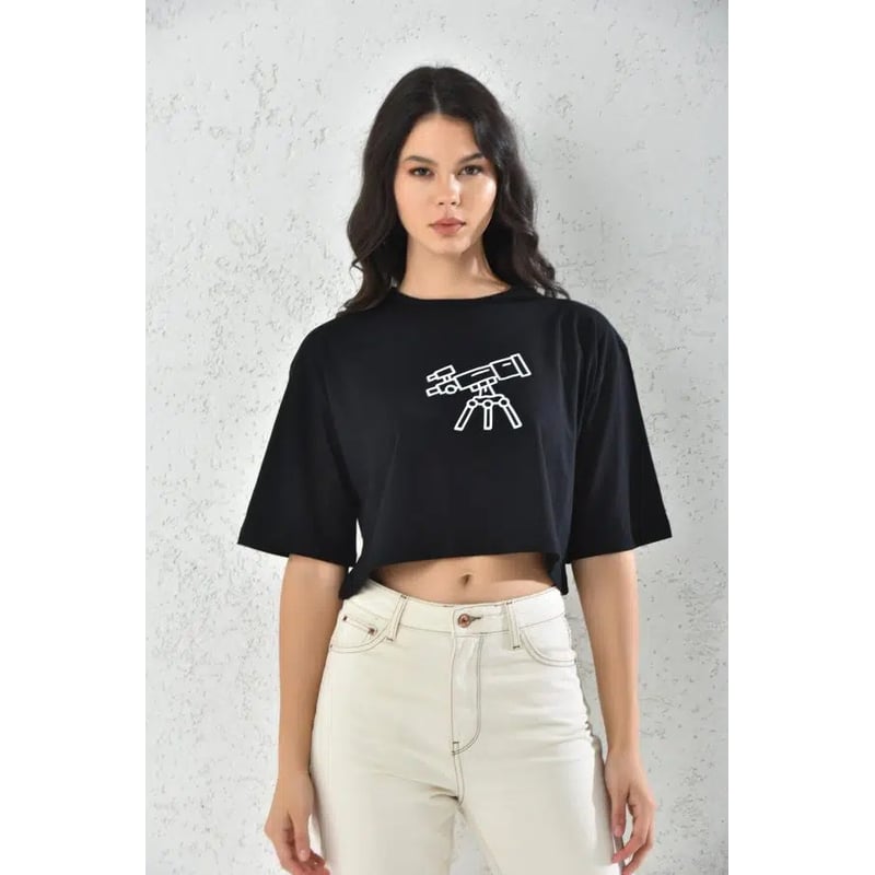 Polera Mujer Negro Crop Manga Corta