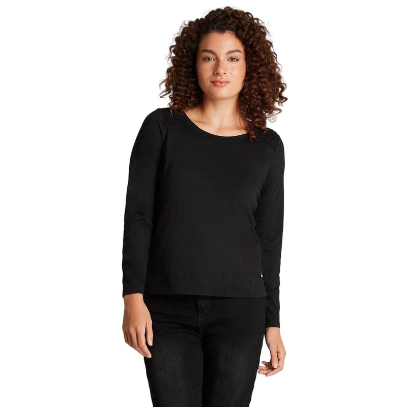 Polera Manga Larga Con Aplicacion De Macrame Negra Mujer Curvi