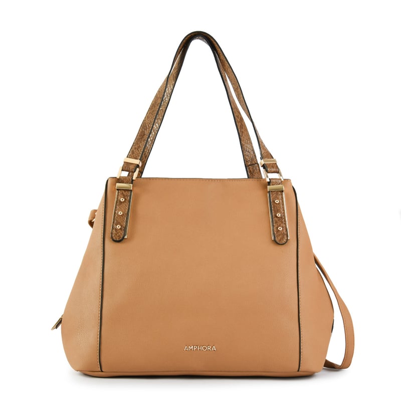 AMPHORA Cartera Dos Asas Tres divisiones grande cateryn beige oscuro falabella