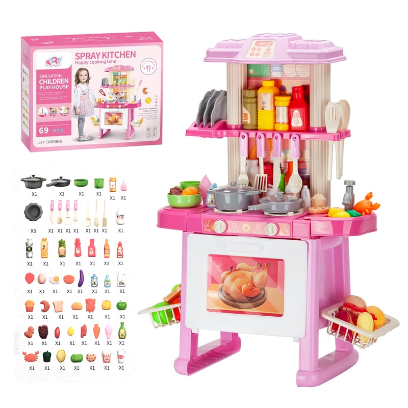 ANIKIDS Cocina De Juguete Grande 69pcs Ninos Luz Sonido 71cm Fucsia falabella
