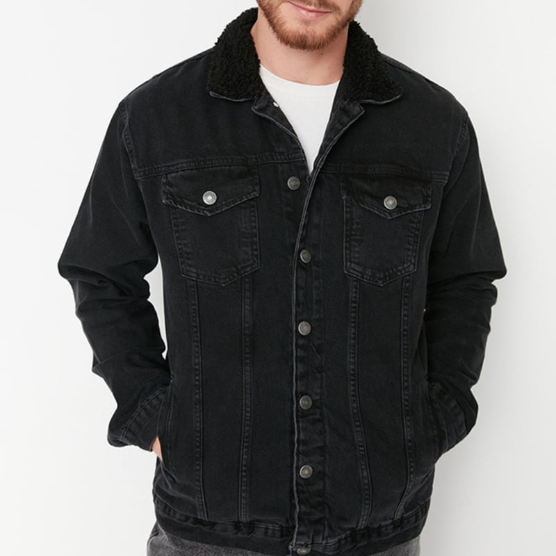 Chaqueta de jeans negra hombre hotsell