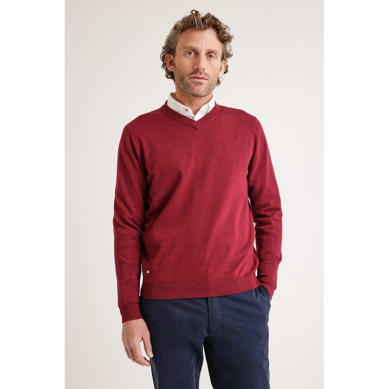 Sweater hombre cuello en v liso burdeo