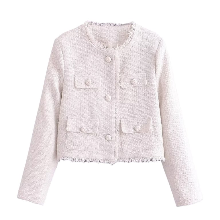 Floerns Chaqueta De Mezclilla Recortada De Manga Larga Con Botones Rasgados Y Desgastados Para Mujer, Lavado Claro