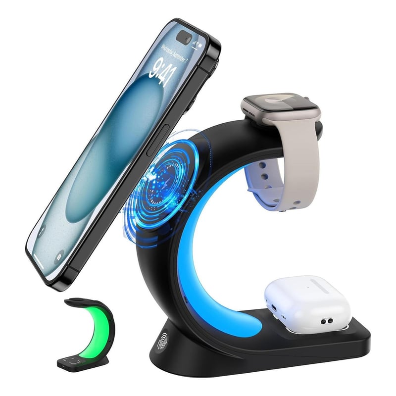 GENERICO Cargador Para iPhone Magsafe Base 3en1 Rgb Led Carga Rápida ...