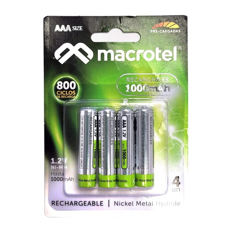 MACROTEL Pack 4 Pilas AAA Recargables Macrotel 1000mha MW-800 ...