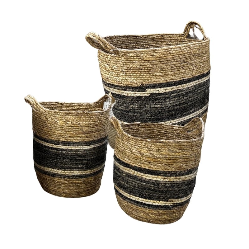 HOMASTTI - Pack 3 Canastos Maceteros Fibra Natural Tejido Mimbre Franja