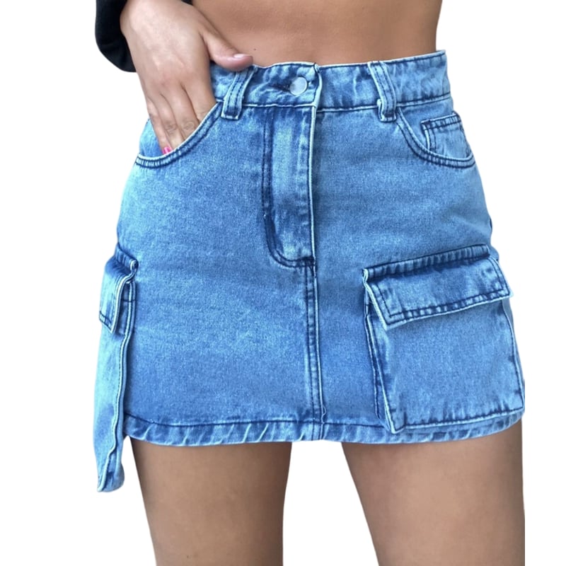 Mini Falda Jeans Bolsillos Mujer